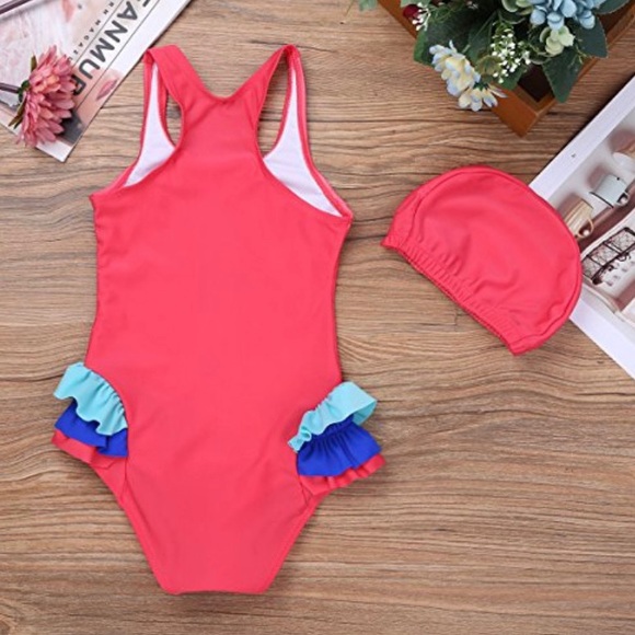 Flamingo Ballerina Ruffle Swimsuit Girls 5T - Picture 2 of 5